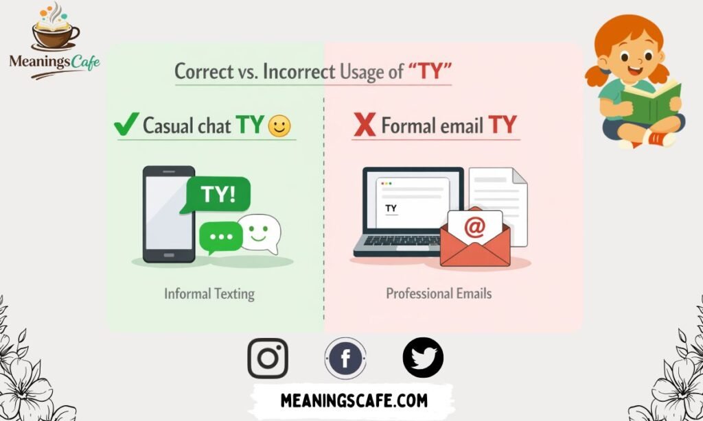 common mistakes using TY in text correct vs incorrect usage example