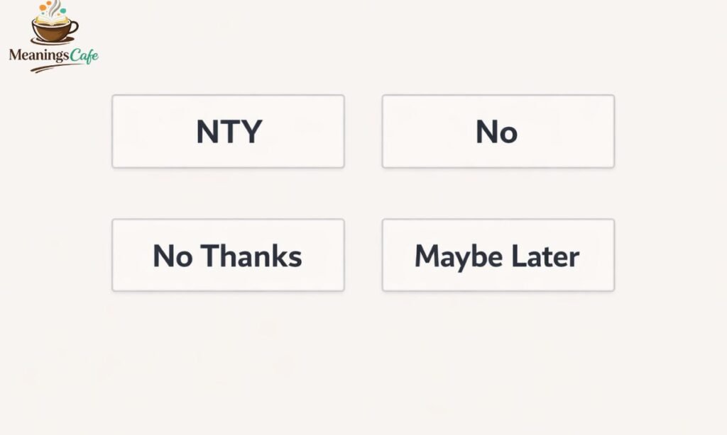 comparison of NTY no no thanks maybe later in texting style