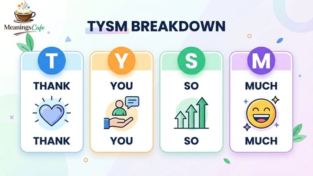 TYSM full form breakdown T Thank Y You S So M Much acronym explanation