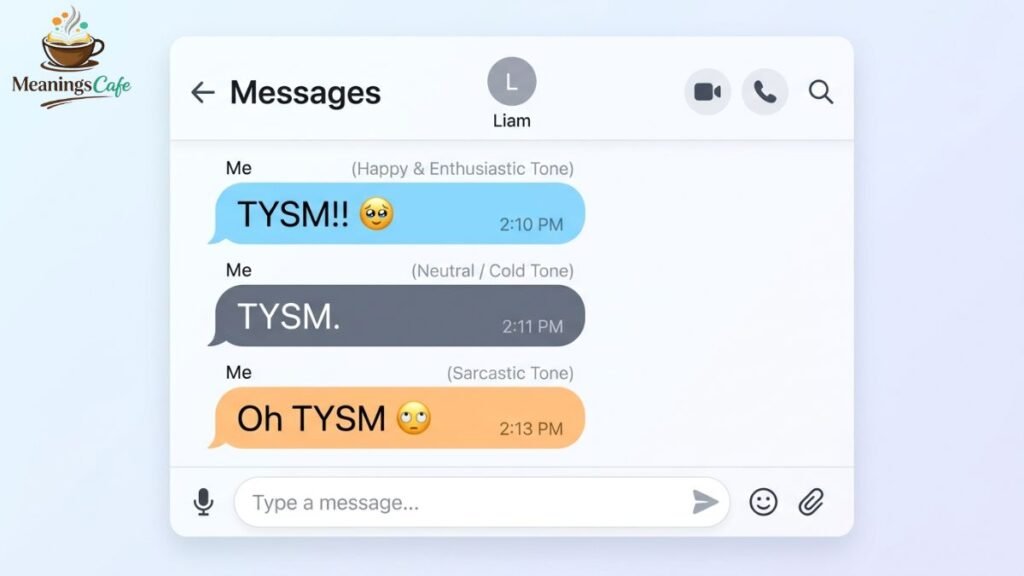 TYSM tone examples sincere sarcastic neutral text message variations with emojis