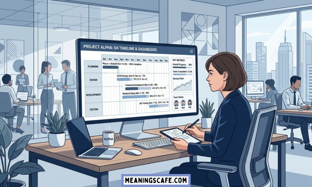 ETA used in business and work project timeline dashboard