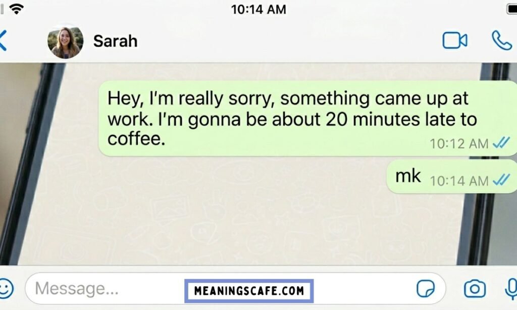 MK meaning from a girl in texting conversation