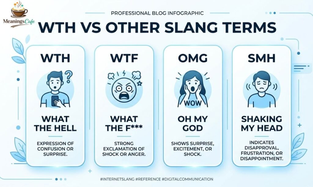 WTH vs WTF OMG SMH slang comparison meaning table