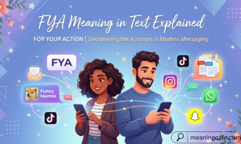Illustration explaining the meaning of FYA in texts, social media, and work emails.