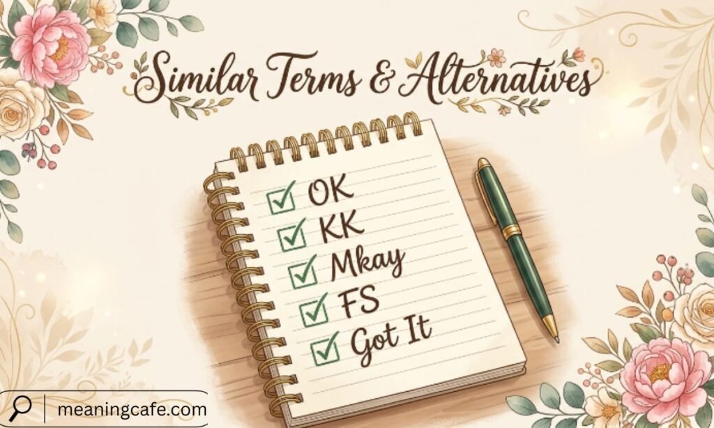 Similar texting abbreviations and alternatives to MK including OK, KK and Mkay.