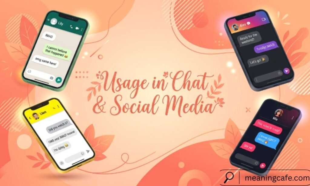 Illustration showing how IMAO is used across chat and social media platforms.