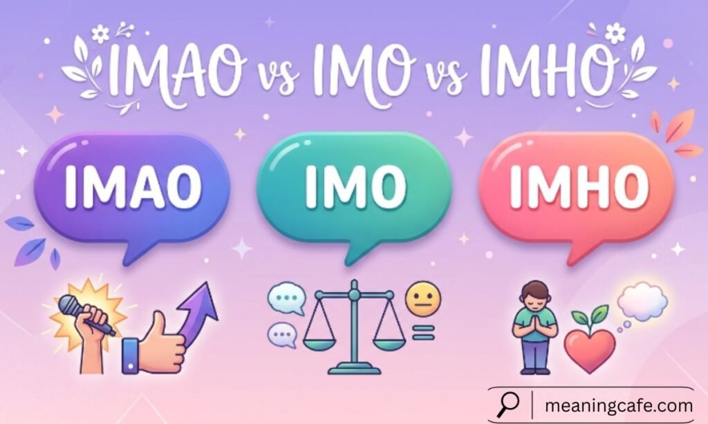 Comparison illustration of IMAO, IMO and IMHO abbreviations.