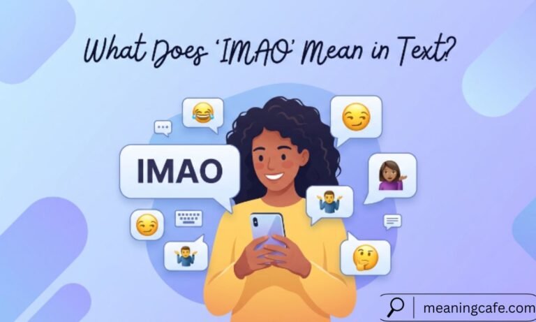 Featured illustration explaining what IMAO means in text messages and social media conversations.